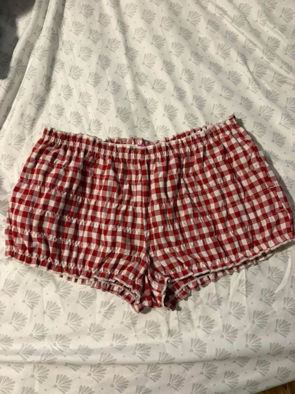 Edikted Red and White Gingham High Waist Shorts
